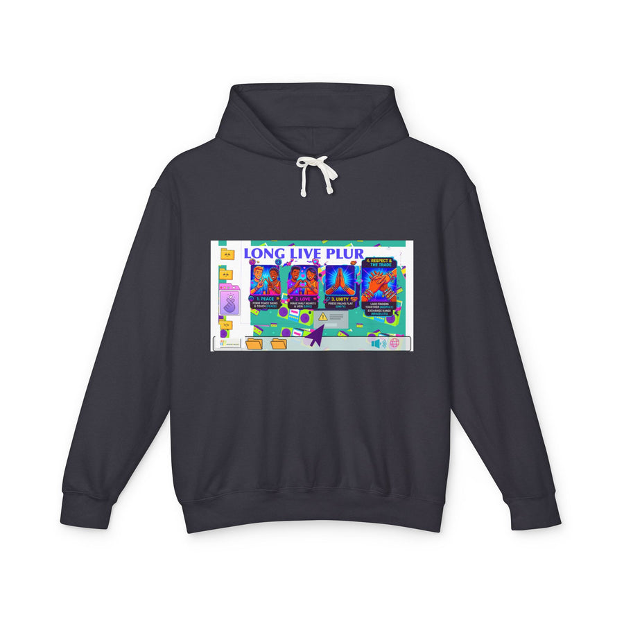Vaporwave 'LONG LIVE PLUR' Hoodie — Retro Rave Aesthetic Sweatshirt