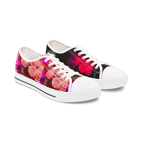 Floral Neon Roses Low Top Sneakers — Women’s Casual Art Print Shoes