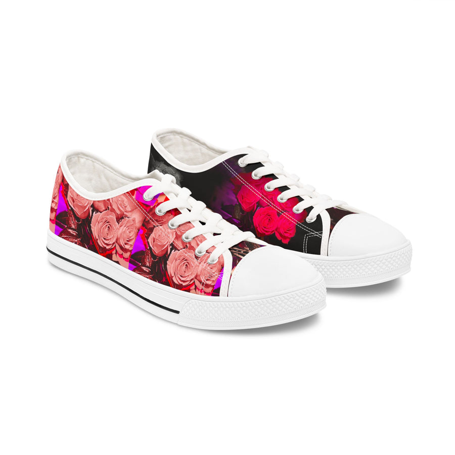 Floral Neon Roses Low Top Sneakers — Women’s Casual Art Print Shoes