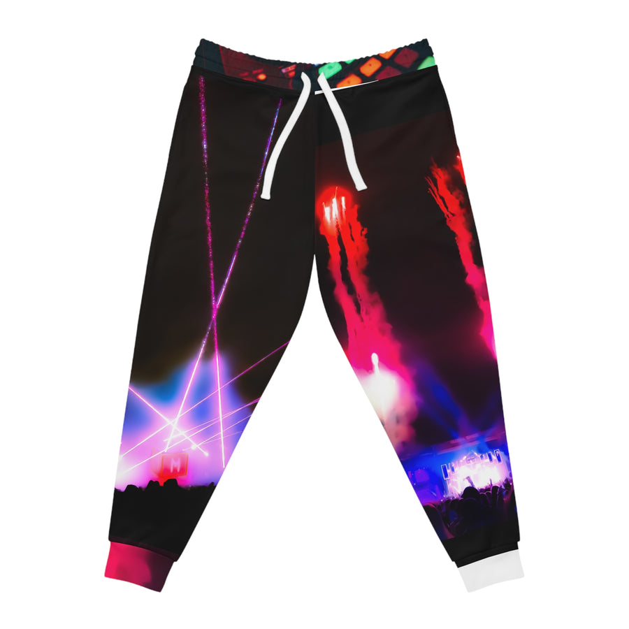 Neon Concert Athletic Joggers — All-Over Print Festival Nightscape