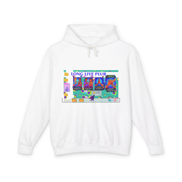 Vaporwave 'LONG LIVE PLUR' Hoodie — Retro Rave Aesthetic Sweatshirt